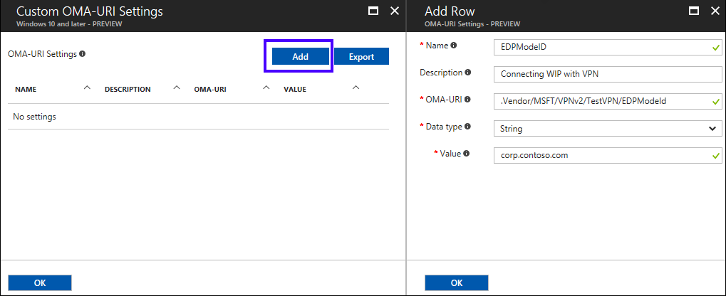 Microsoft Intune, Add your OMA-URI settings