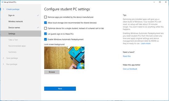 Configure student PC settings in Set up School PCs