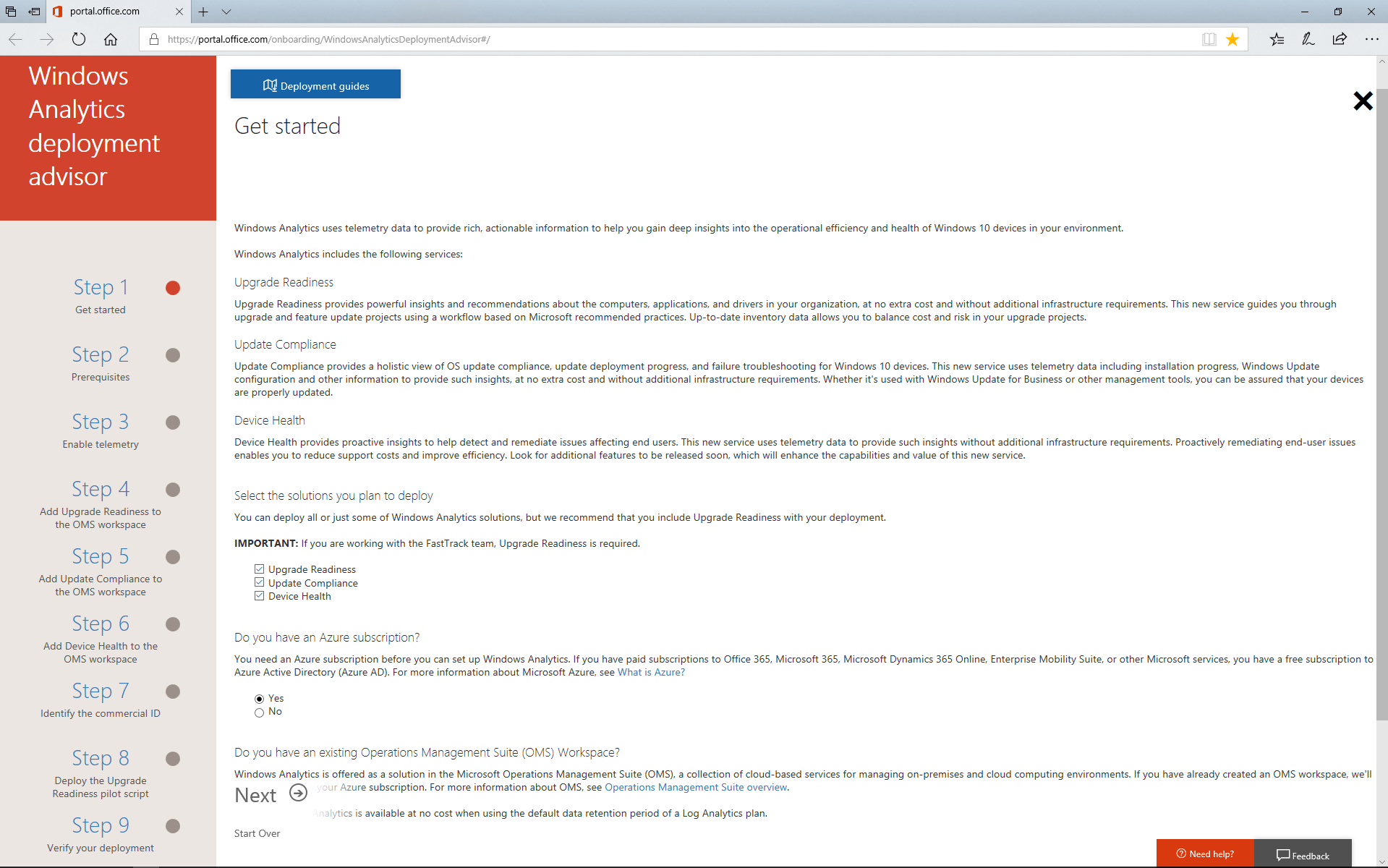 Windows Analytics deployment advisor