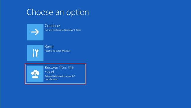 Screenshot of Recover from the cloud