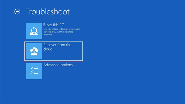 Screenshot of Recover from the cloud