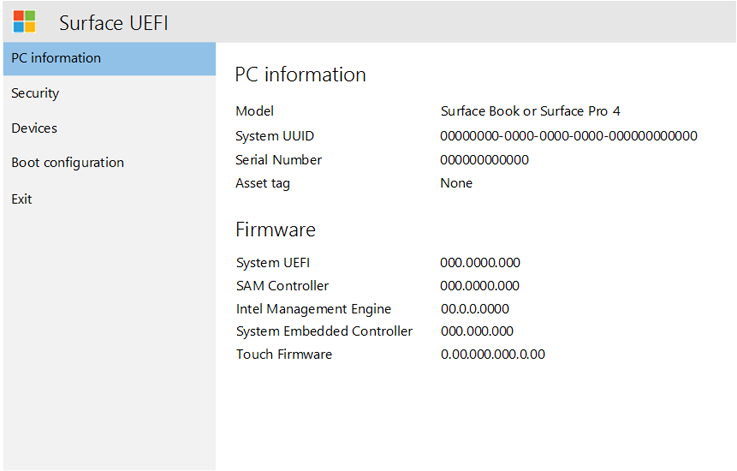 System information and firmware version information