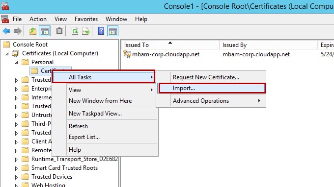 Certificates (Local Computer) snap-in window