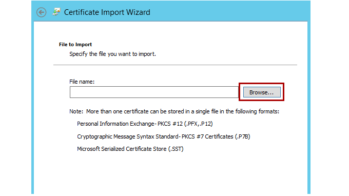 Certificate Import Wizard window