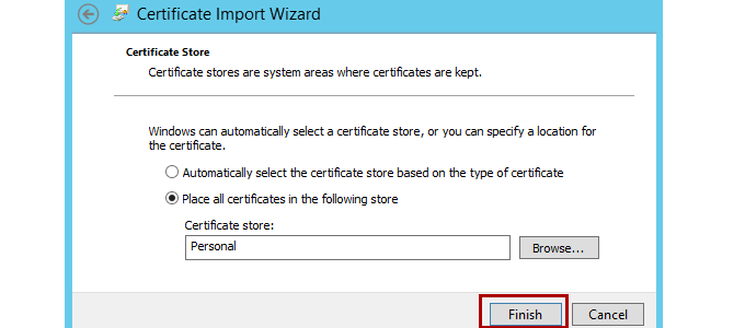 Certificate Import Wizard window