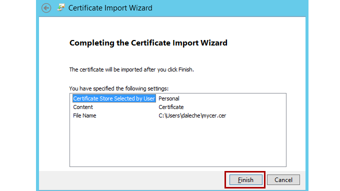 Certificate Import Wizard window