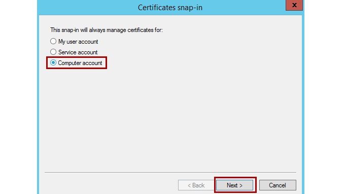 Certificates snap-in window