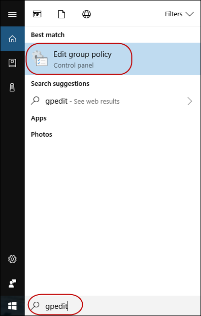 GPEdit desktop app search result