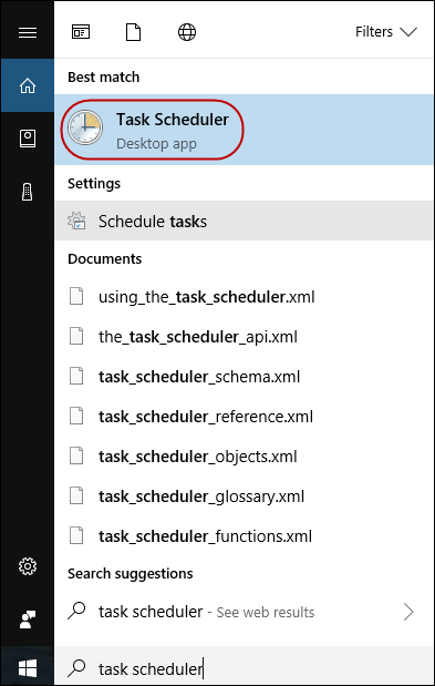 Task Scheduler search result