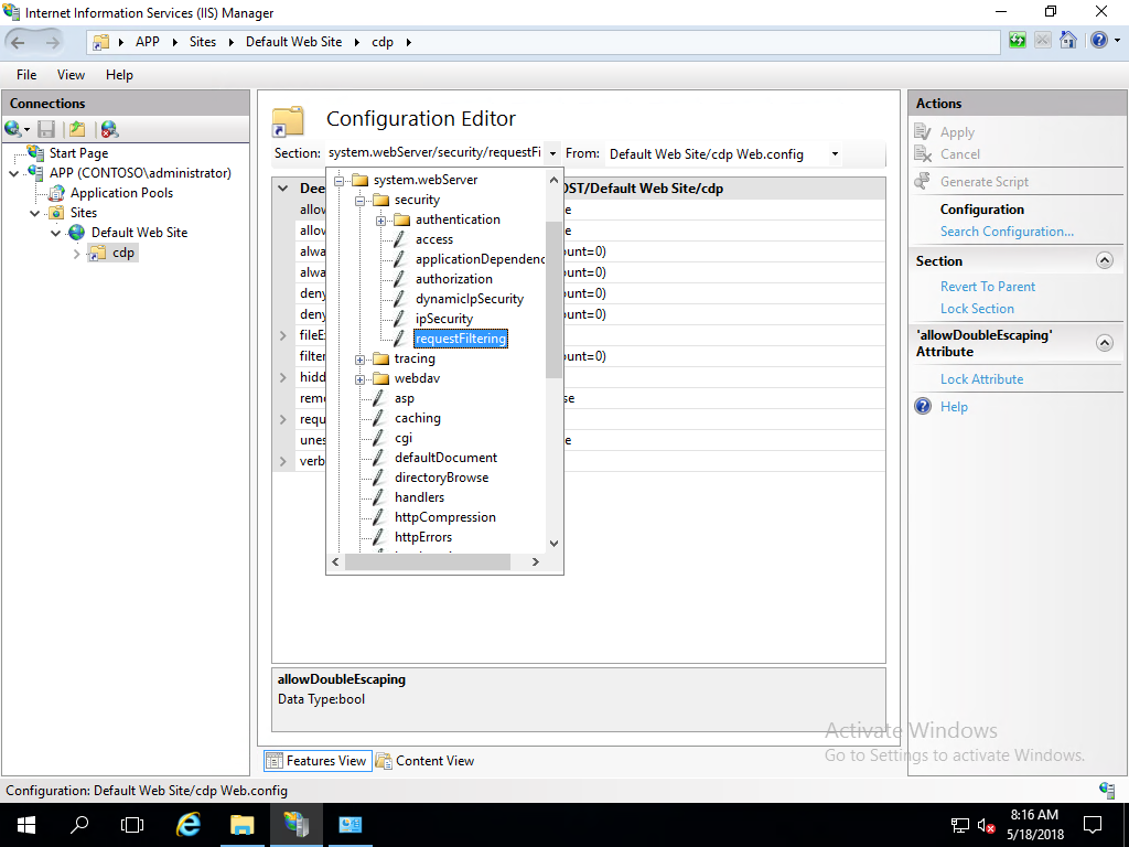 IIS Configuration Editor requestFiltering.