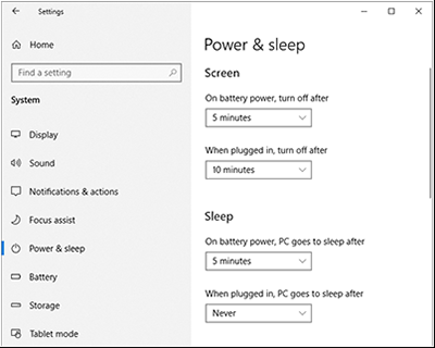 Figure 1. Simplified power & sleep settings