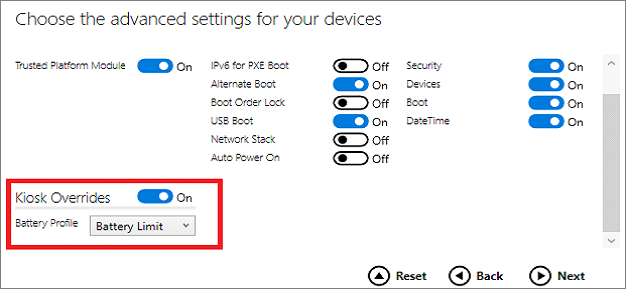 Screenshot of advanced settings