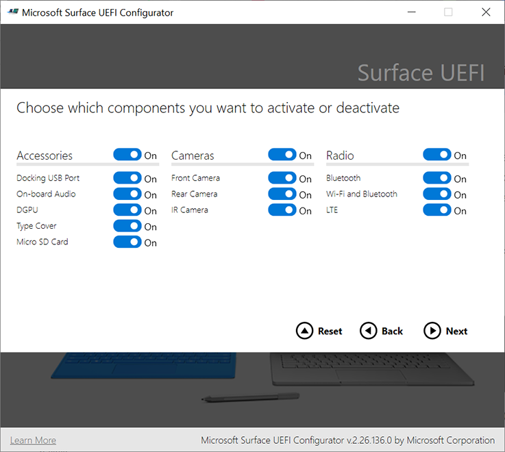 Disable or enable Surface components