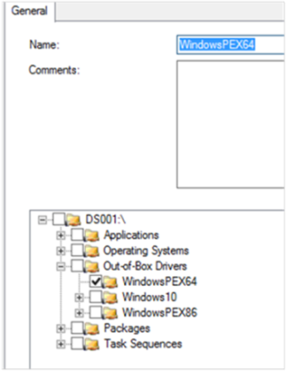 Image that shows the WindowsPEX64 folder selected as part of a selection profile