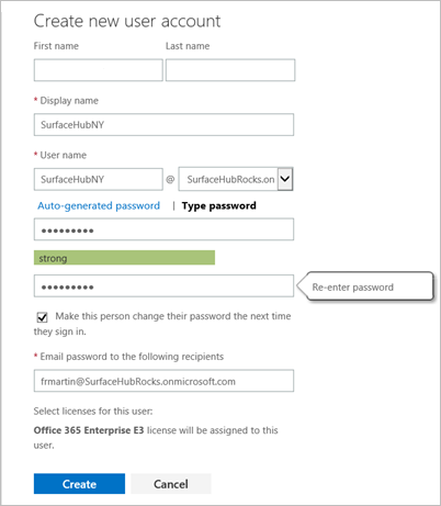 screen to create a new user account.