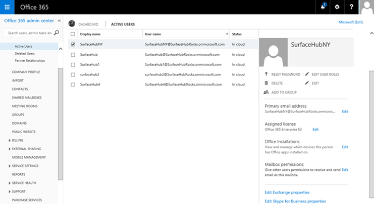 office 365 admin center showing properties for the new user account. 