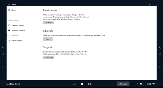 Image showing Reset device option in Settings app for Surface Hub.