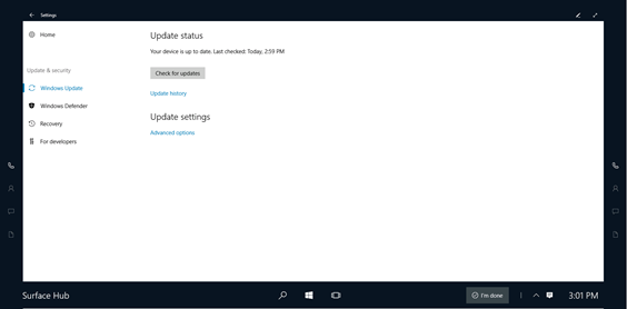 Image showing Update & Security group in Settings app for Surface Hub.