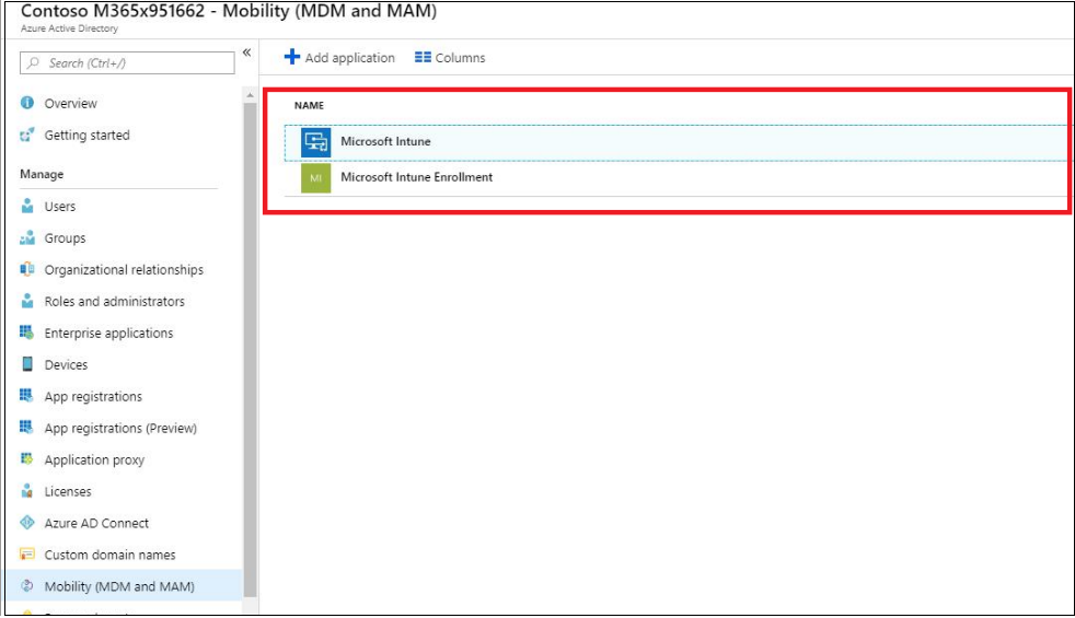 Mobility setting MDM intune