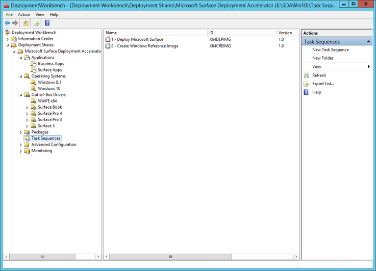 Task sequences in the Deployment Workbench