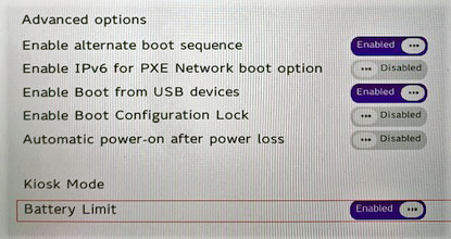 Screenshot of Kiosk Mode Battery Limit in Surface Go