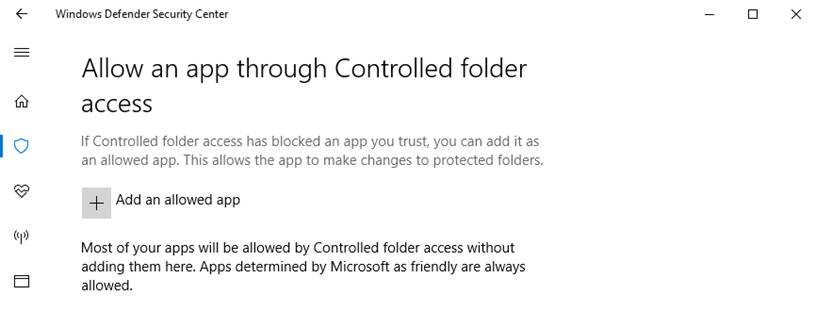 Screenshot of the add an allowed app button