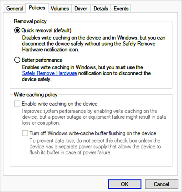 Policy options for disk management.