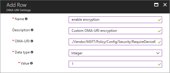 Intune OMA-URI settings for encryption