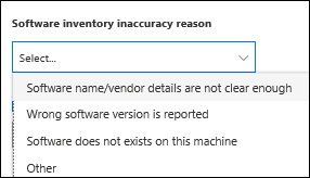 Screenshot of Report inaccuracy software inventory inaccuracy reason drop-down menu