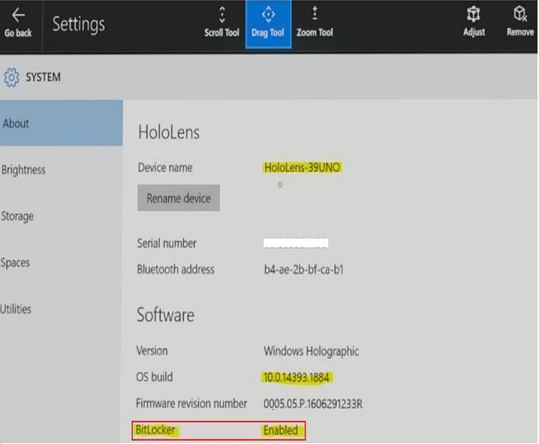 About screen showing Bitlocker enabled