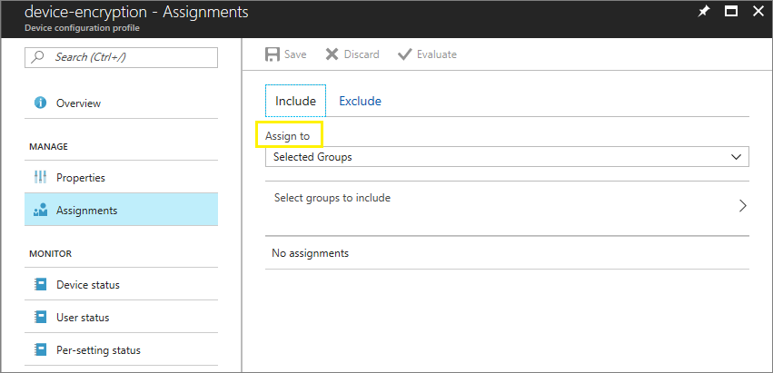 Intune profile assignment screen
