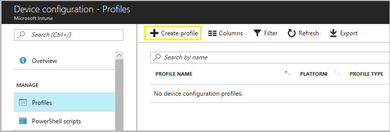 Intune create profile option