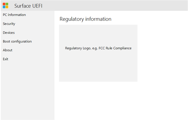 Regulatory information displayed on the About page