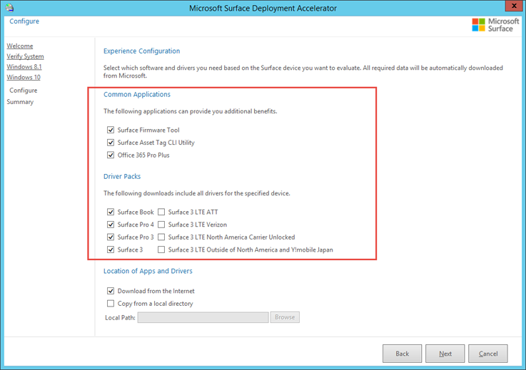 Software and driver selection window