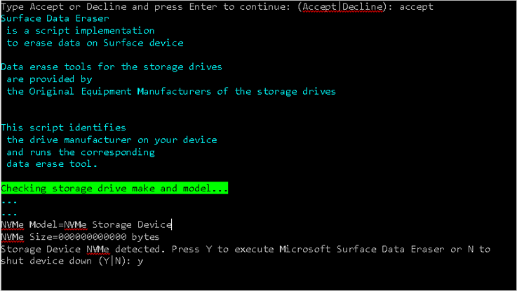 Partition to be erased is displayed