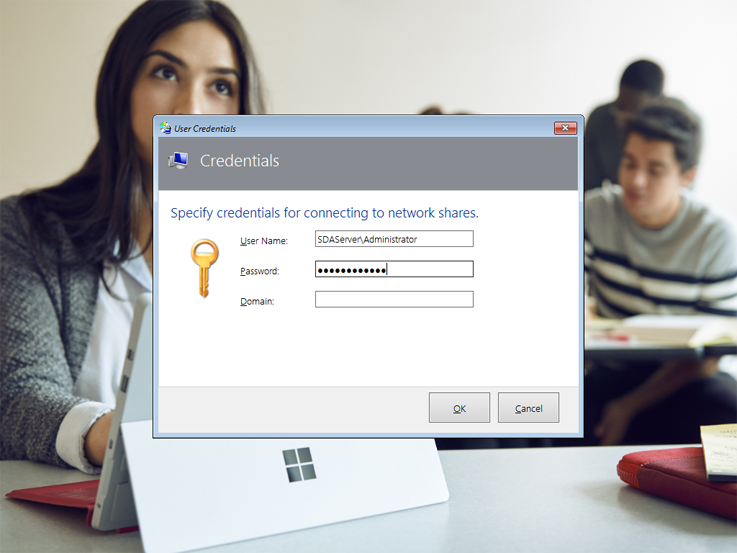 Prompt for credentials to the deployment share