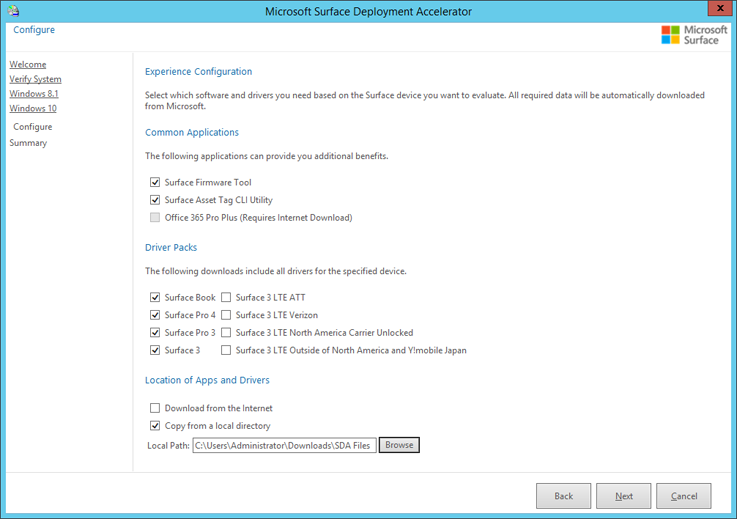Specify Surface driver and app files