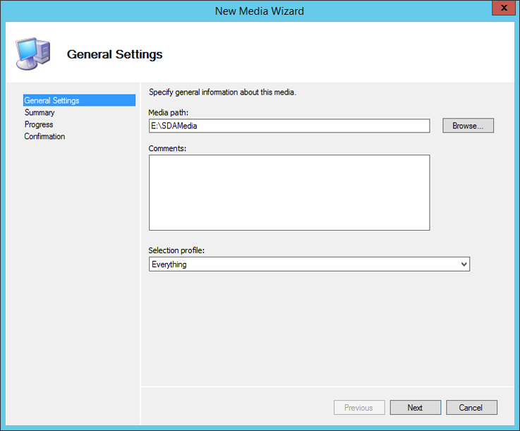 Specify a location and selection profile for your offline media