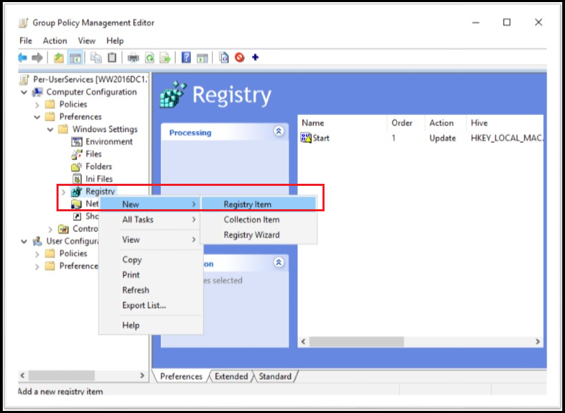 Group Policy preferences disabling per-user services