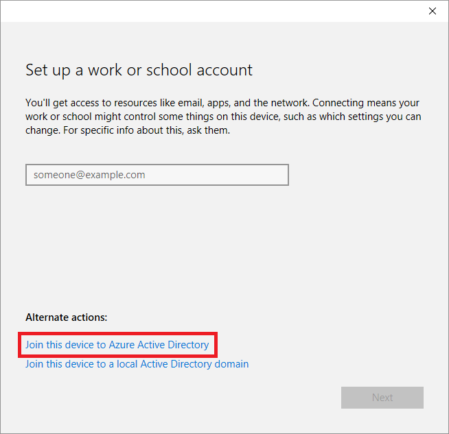 Set up a work or school account