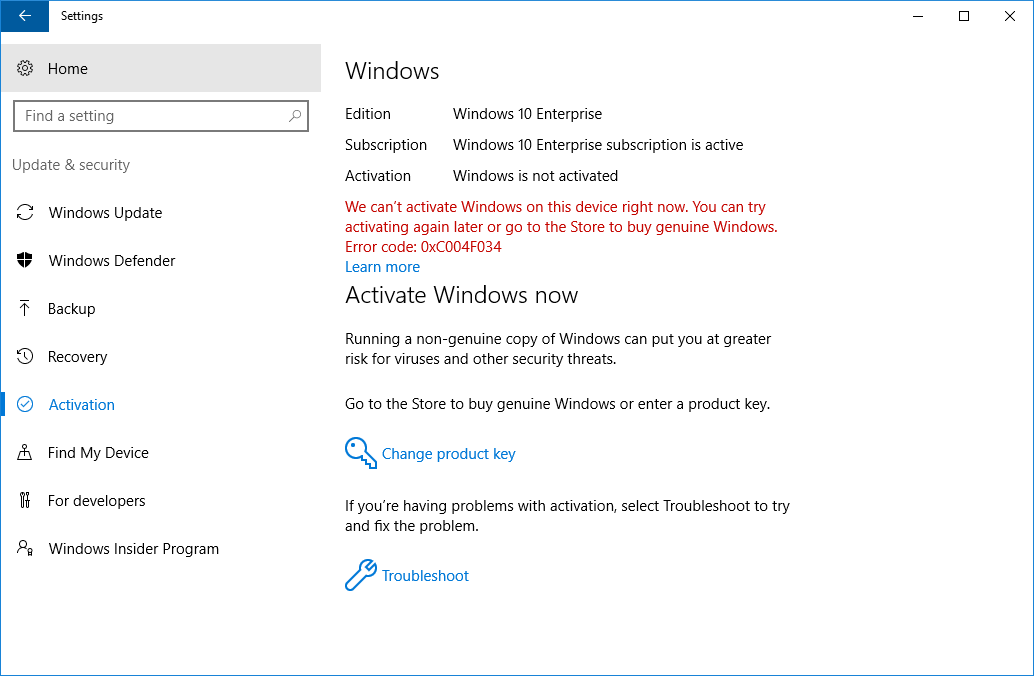 Windows 10 not activated and subscription active