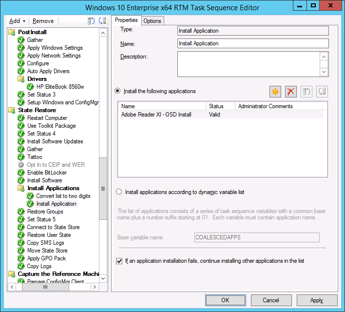 Add an application to the task sequence