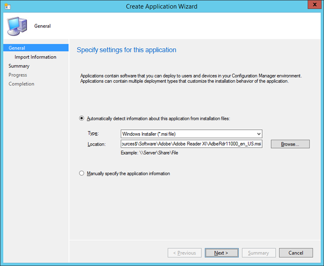 The Create Application Wizard