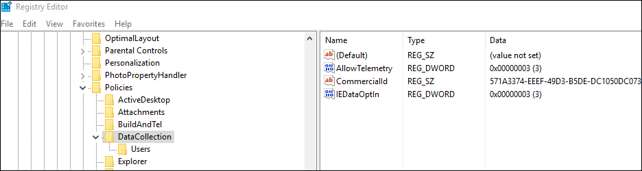 Create the IEDataOptIn registry key