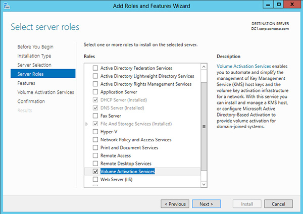 Adding the Volume Activation Services role