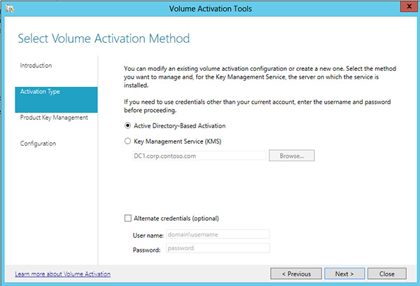 Selecting Active Directory-Based Activation