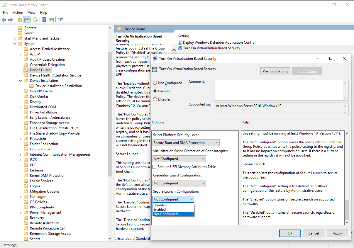 Secure Launch Configuration.