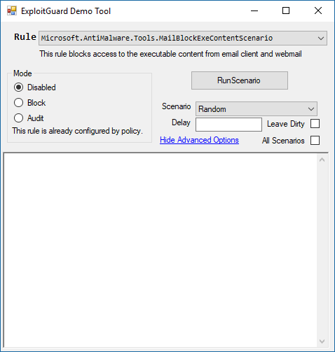 Screenshot of the Exploit guard demo tool