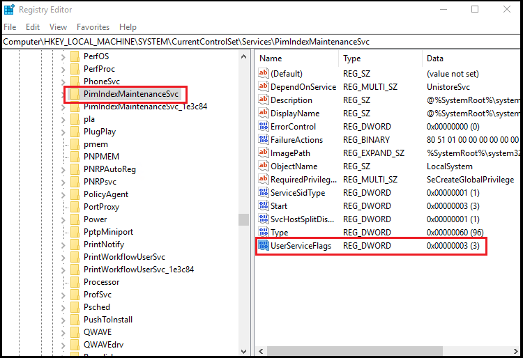 UserServiceFlags registry entry