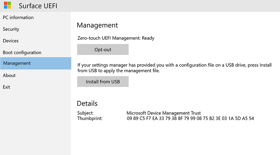 Manage access to Zero Touch UEFI Management and other features